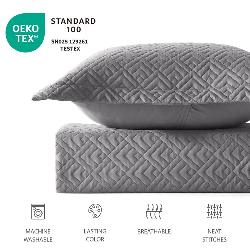 EXQ Home Quilt Set Full Queen Size Grey 3 Piece,Lightweight Soft Coverlet Squares Pattern Bedspread Set for All Season(1 Quilt,2 Pillow Shams) - Image 4